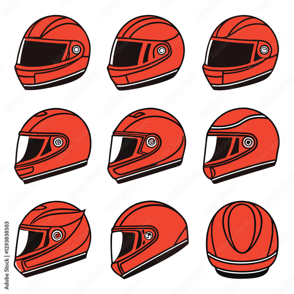 Motorbike Safety Equipment Helmet Icon Set Motorbike Safety Equipment Helmet Icon Set
