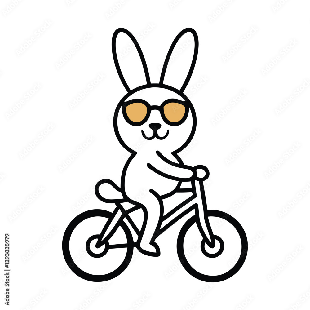 cute smiling rabbit ride bicycle with glasses vector.