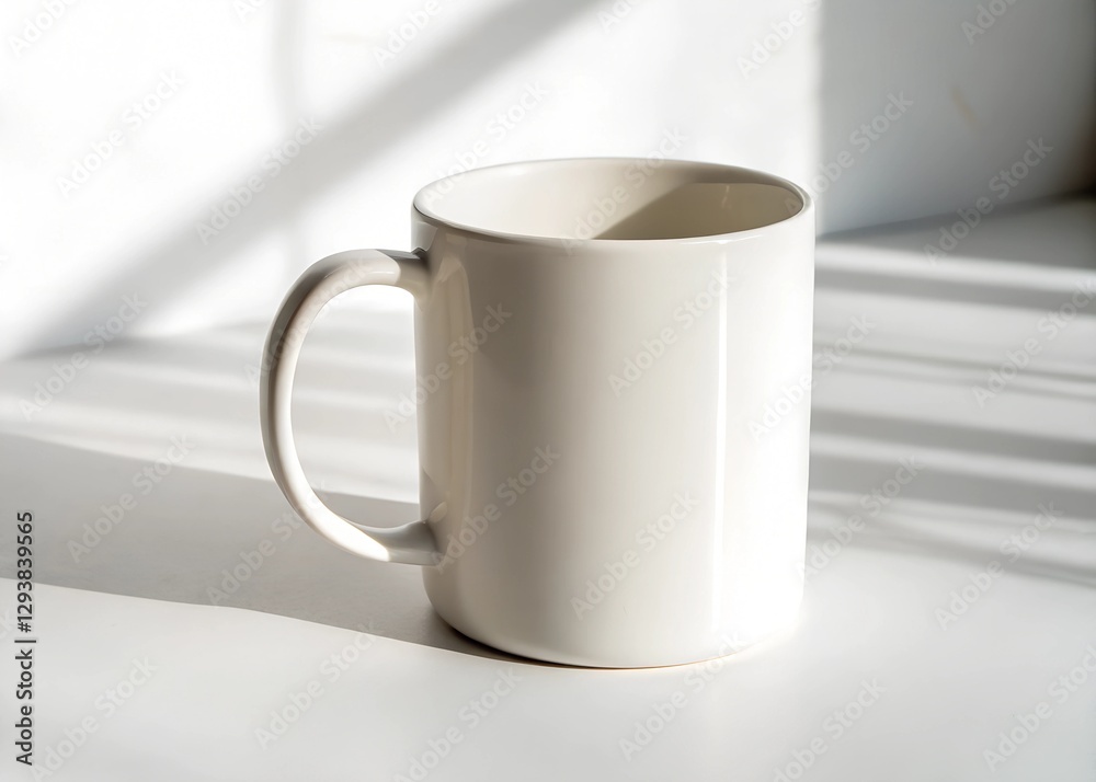 Obraz premium plain white ceramic mug mockup on white background, perfect for showcasing designs or branding. Ideal for coffee or tea lovers