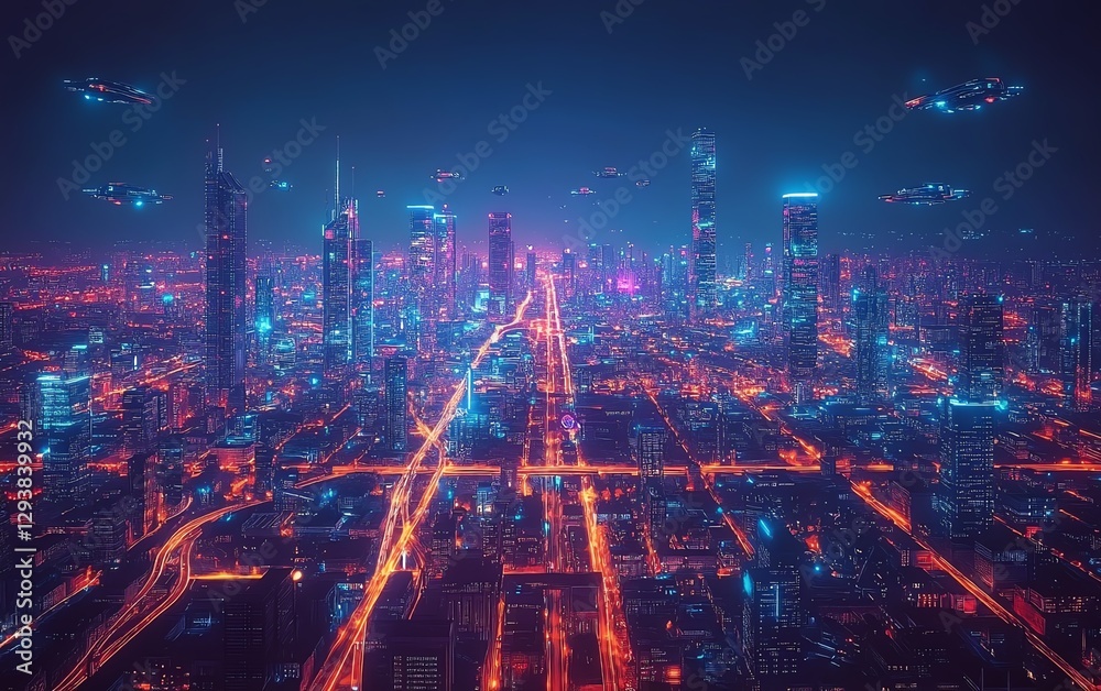 Fototapeta premium Digital illustration of a futuristic city at night
