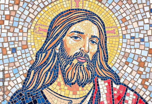 Jesus Mosaic Art – Divine Religious Illustration with Sacred Halo and Spiritual Aesthetic