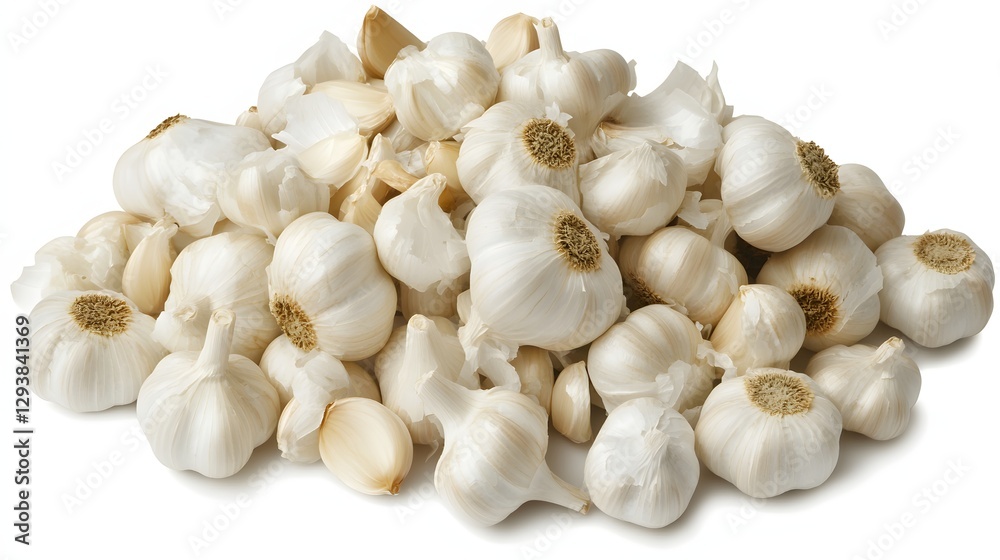 Heap of garlic bulbs and cloves on white background Heap of garlic bulbs and cloves on white background