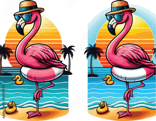 One-Legged Chill Flamingo In Paradise, Summer Vibes Only.