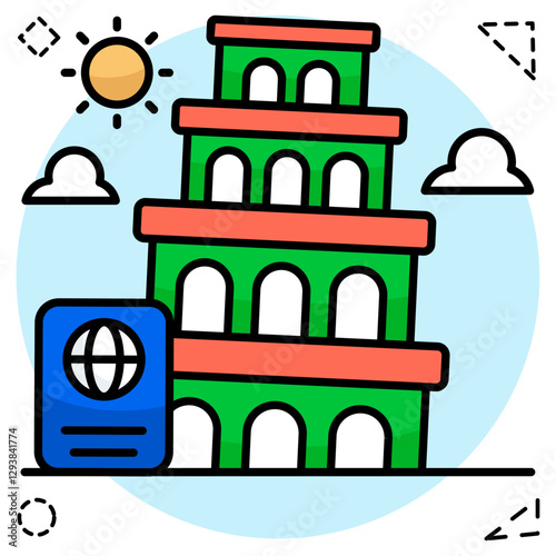 Modern design icon of Pisa tower