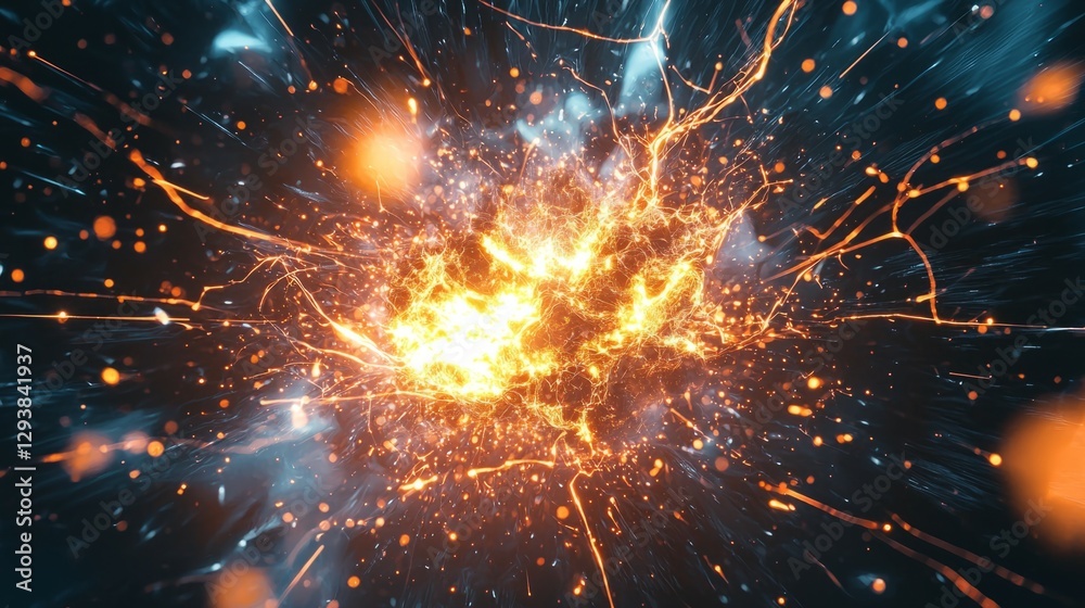 Fototapeta premium Fiery Explosion with Bright Sparks in Dark Background