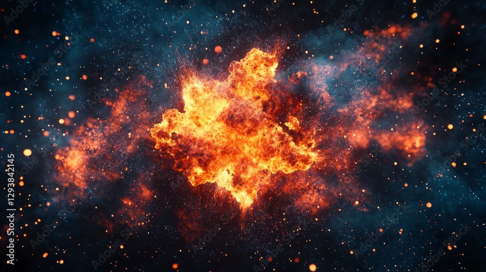 Explosive Cosmic Scene with Fiery Nebula and Vibrant Stars Explosive Cosmic Scene with Fiery Nebula and Vibrant Stars