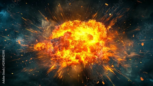Wallpaper Mural Dramatic Explosion with Fiery Flames and Debris Flying in Air Torontodigital.ca