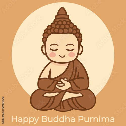 Happy Buddha Purnima. Cute vector icon in earthy cozy color palette