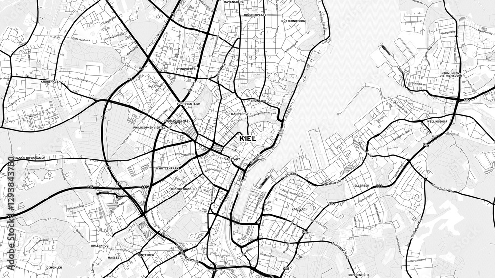 Minimalist Kiel Street Map with Labels and Neighborhoods Minimalist Kiel Street Map with Labels and Neighborhoods
