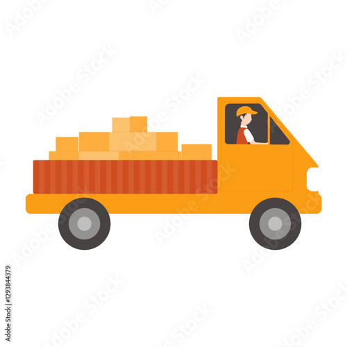 Delivery Truck and Worker. Package Delivery Cargo Illustration