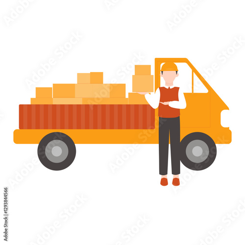 Delivery Truck and Worker. Package Delivery Cargo Illustration