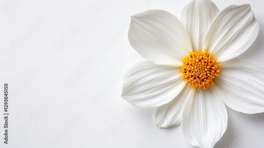 Obraz premium Elegant White Flower with Golden Center on a Clean Background Capturing Purity Serenity and Minimalist Style for Stock Photography