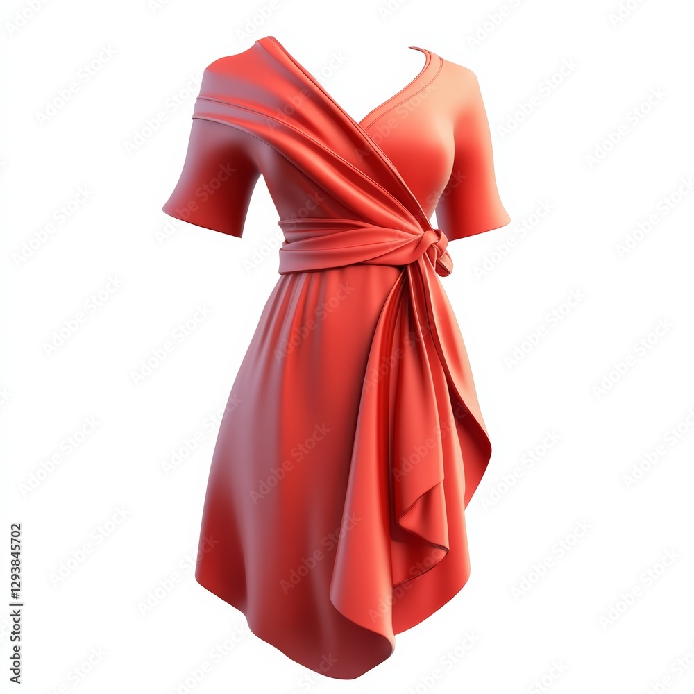 Modern 3D Icon of a Stylish Wrap Dress in Elegant Red Color Modern 3D Icon of a Stylish Wrap Dress in Elegant Red Color