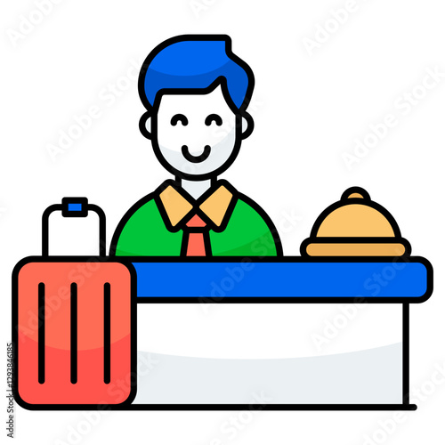 A flat design icon of hotel reception