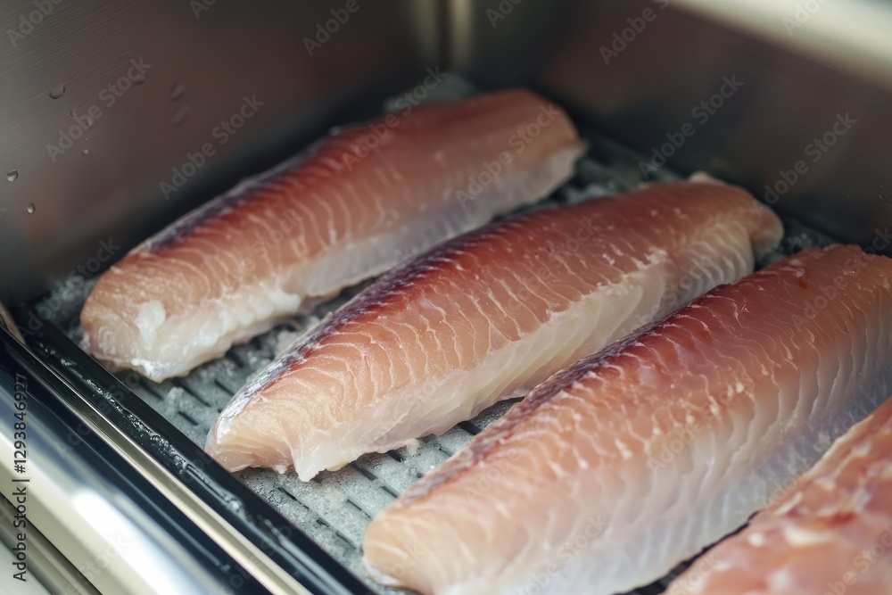 Fresh fillets prepared for grilling at a backyard barbecue event Fresh fillets prepared for grilling at a backyard barbecue event