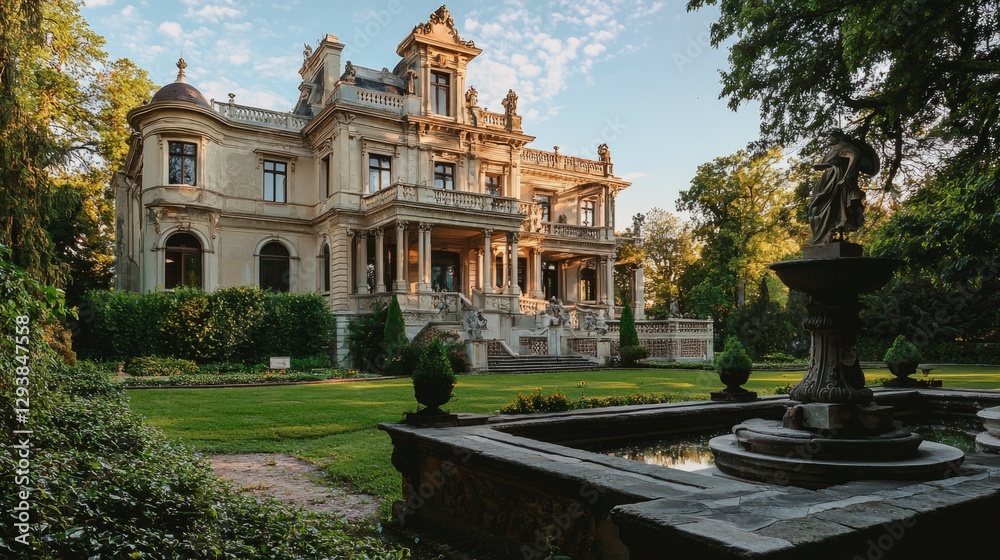 Obraz premium Beautiful Historic Mansion Surrounded by Lush Green Landscape