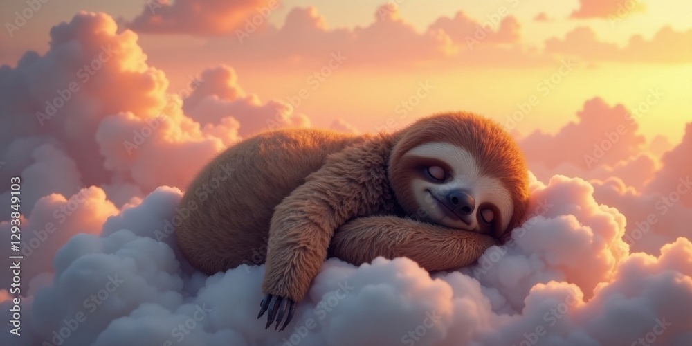 custom made wallpaper toronto digitalA fluffy sloth peacefully slumbering amidst a breathtaking sunset, nestled comfortably on a soft cloud bed, embodying tranquility and serene dreams.