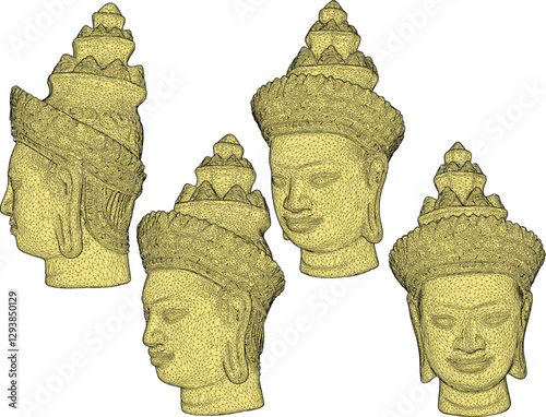 vector sketch design of an old classic vintage prehistoric statue of Buddha's face