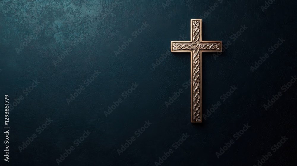 Gold Celtic Cross on Dark Teal Textured Background Gold Celtic Cross on Dark Teal Textured Background