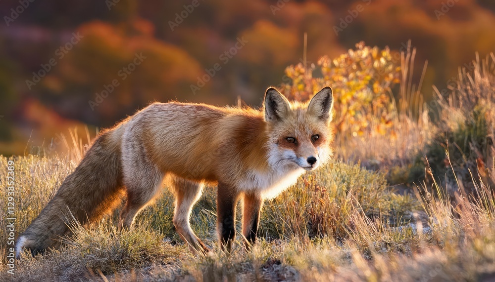 Fototapeta premium Red Fox in the Wild Majestic Canid Roaming through a Snowy Landscape in Canada at Twilight, Capturing the Tranquility and Beauty of the Frozen Tundra