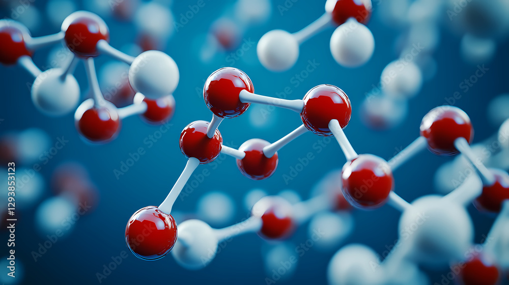 Obraz premium Red and White Molecular Structure in Blue