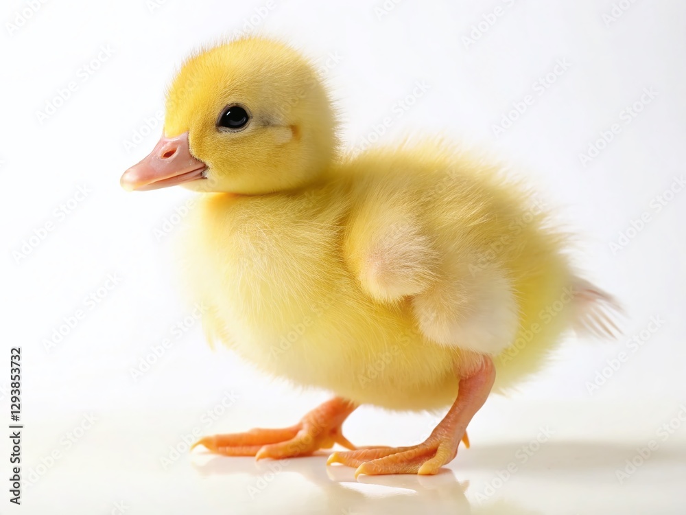 Adorable Fluffy Duckling Waddling on White Background - Cute Baby Bird Stock Photo Adorable Fluffy Duckling Waddling on White Background - Cute Baby Bird Stock Photo