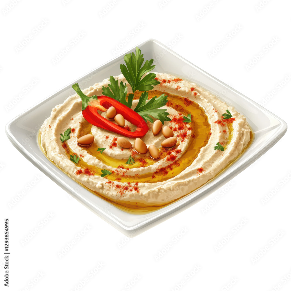Classic hummus garnished with olive oil, pine nuts, paprika, parslClassic Hummus with Olive Oil, Pine Nuts, and Paprika Classic hummus garnished with olive oil, pine nuts, paprika, parslClassic Hummus with Olive Oil, Pine Nuts, and Paprika