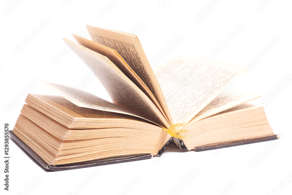 Open old book isolated on white background. Open old book isolated on white background.