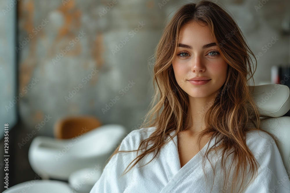 Relaxing woman in white robe enjoying spa treatments in a serene environment Relaxing woman in white robe enjoying spa treatments in a serene environment