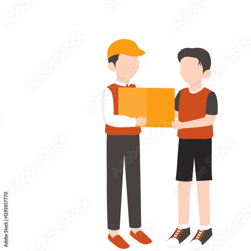 Courier Man Delivers the Package to Customer. Package Delivery Order Illustration