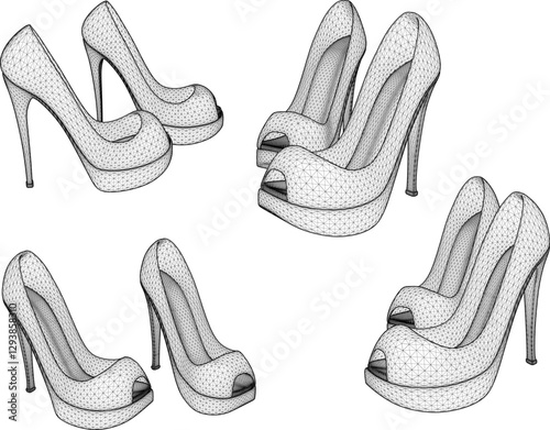vector sketch illustration of high heel sandal shoe design for career women fashion
