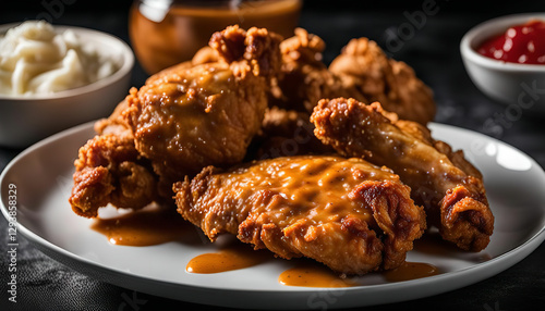Fototapeta Naklejka Na Ścianę i Meble -  Fried Chicken Wings with Gravy