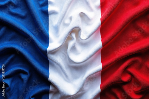 Wrinkled French Flag Fabric with Blue, White, and Red Colors photo