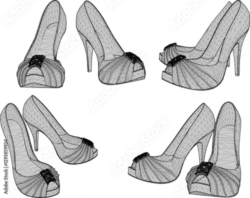 vector sketch illustration of high heel sandal shoe design for career women fashion