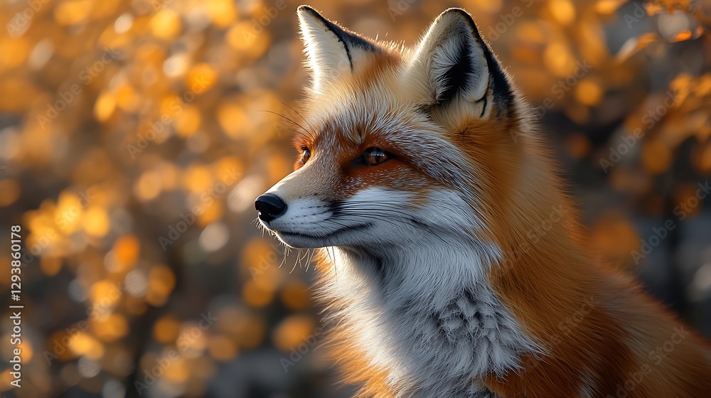Fototapeta premium Golden hour portrait of a majestic fox amidst an autumnal backdrop