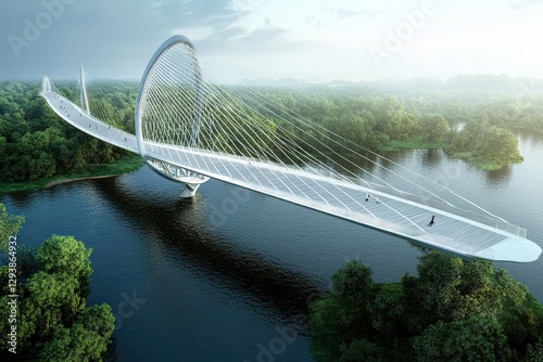Detailed Diagram of an Innovative Suspension Bridge Design Showcasing Structural Elements and Engineering Precision