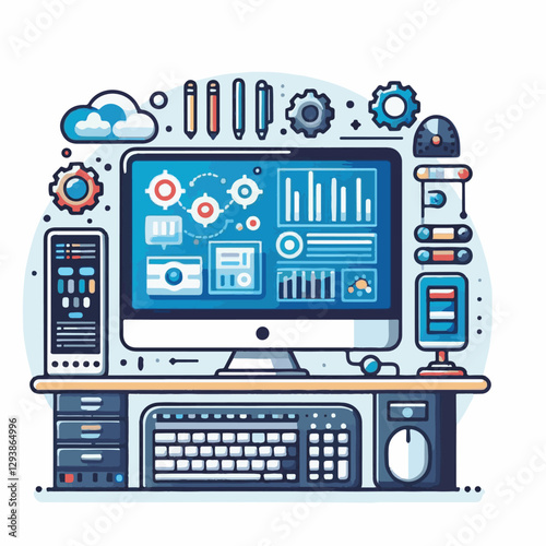 computer, digital, business, technology, communication, laptop, tech, work, office, web, internet, design, employee, vector, information, monitor, pc, modern, device, person, electronic, desktop, scre