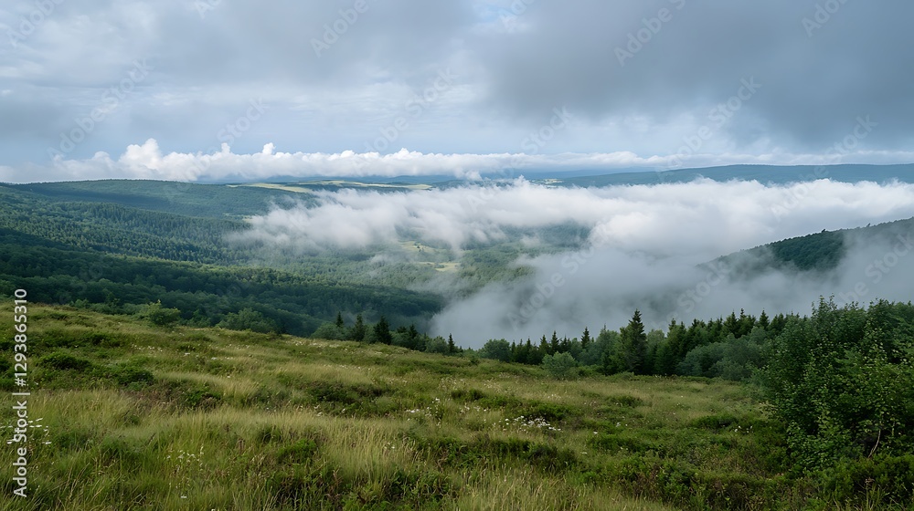 Misty Mountain Valley Panorama: A Serene Landscape Misty Mountain Valley Panorama: A Serene Landscape