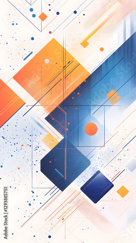 Vector background with geometric shapes and lines in blue, orange, white, and purple colors
