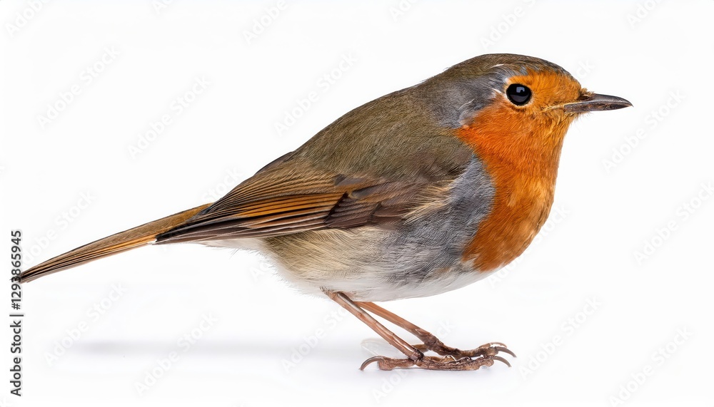 Striking Isolated Portrait of a Redbreast Against a White Backdrop, Showcasing Vibrant Feathers and Detailed Textures in High Definition Striking Isolated Portrait of a Redbreast Against a White Backdrop, Showcasing Vibrant Feathers and Detailed Textures in High Definition