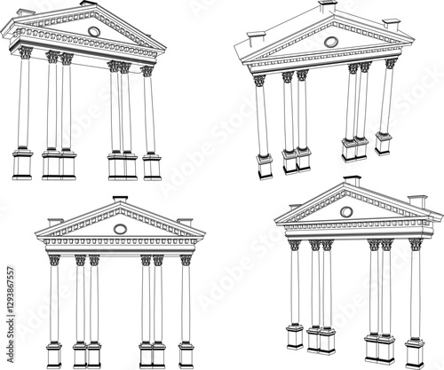 vector sketch illustration of classic vintage old colonial house building design with large columns   