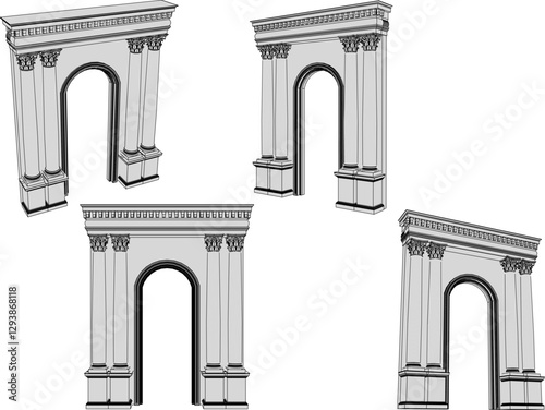 vector sketch illustration of classic vintage old colonial house building design with large columns 