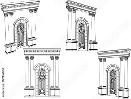 vector sketch illustration of classic vintage old colonial house building design with large columns 