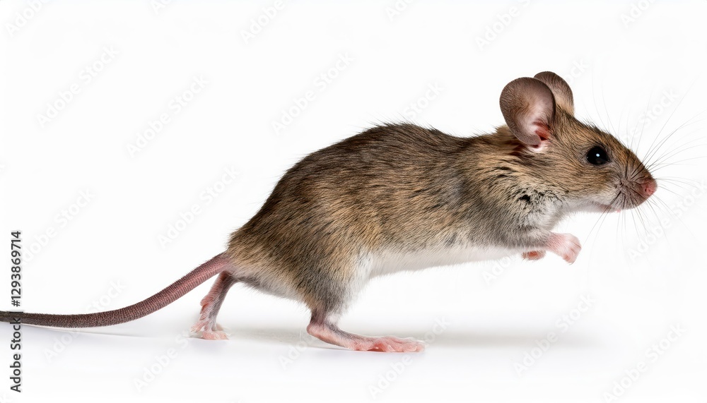 Agile Agitator A Playful Mouse in Motion against a Pristine White Background, Contrasting Textures Illuminating an Energetic Scene Agile Agitator A Playful Mouse in Motion against a Pristine White Background, Contrasting Textures Illuminating an Energetic Scene