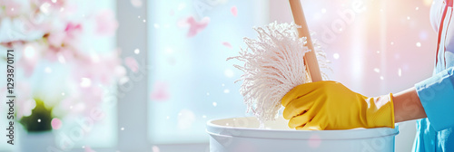 Close up hand cleaning home and wiping with microfiber cloth in kitchen room at home. Concept of the harmony, order, and contentment.
