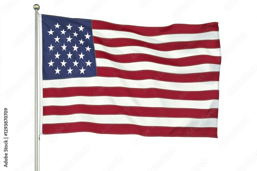 Fototapeta premium US flag waving against a white background with vibrant colors and clear design details