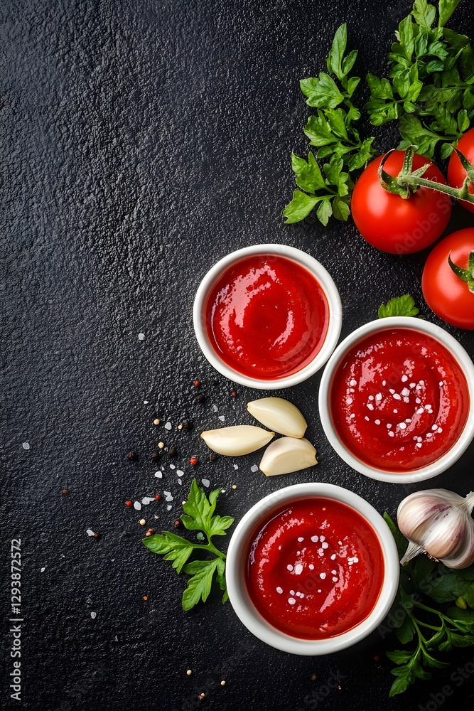 Delicious Homemade Tomato Ketchup Bowls with Fresh Ingredients Delicious Homemade Tomato Ketchup Bowls with Fresh Ingredients