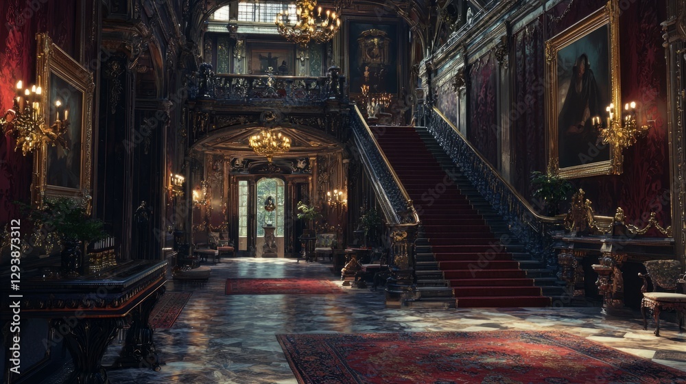 Obraz premium Grand and Luxurious Staircase in Opulent Historic Hallway