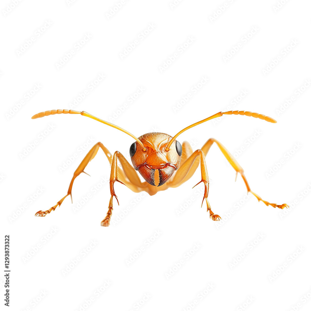Angled view full body shot of an extremely perfect looking single Yellow Crazy Ant isolated on a white transparent background Angled view full body shot of an extremely perfect looking single Yellow Crazy Ant isolated on a white transparent background