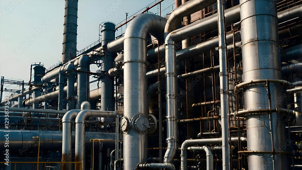 Complex Industrial Facility with Multiple Pipes and Structures Complex Industrial Facility with Multiple Pipes and Structures